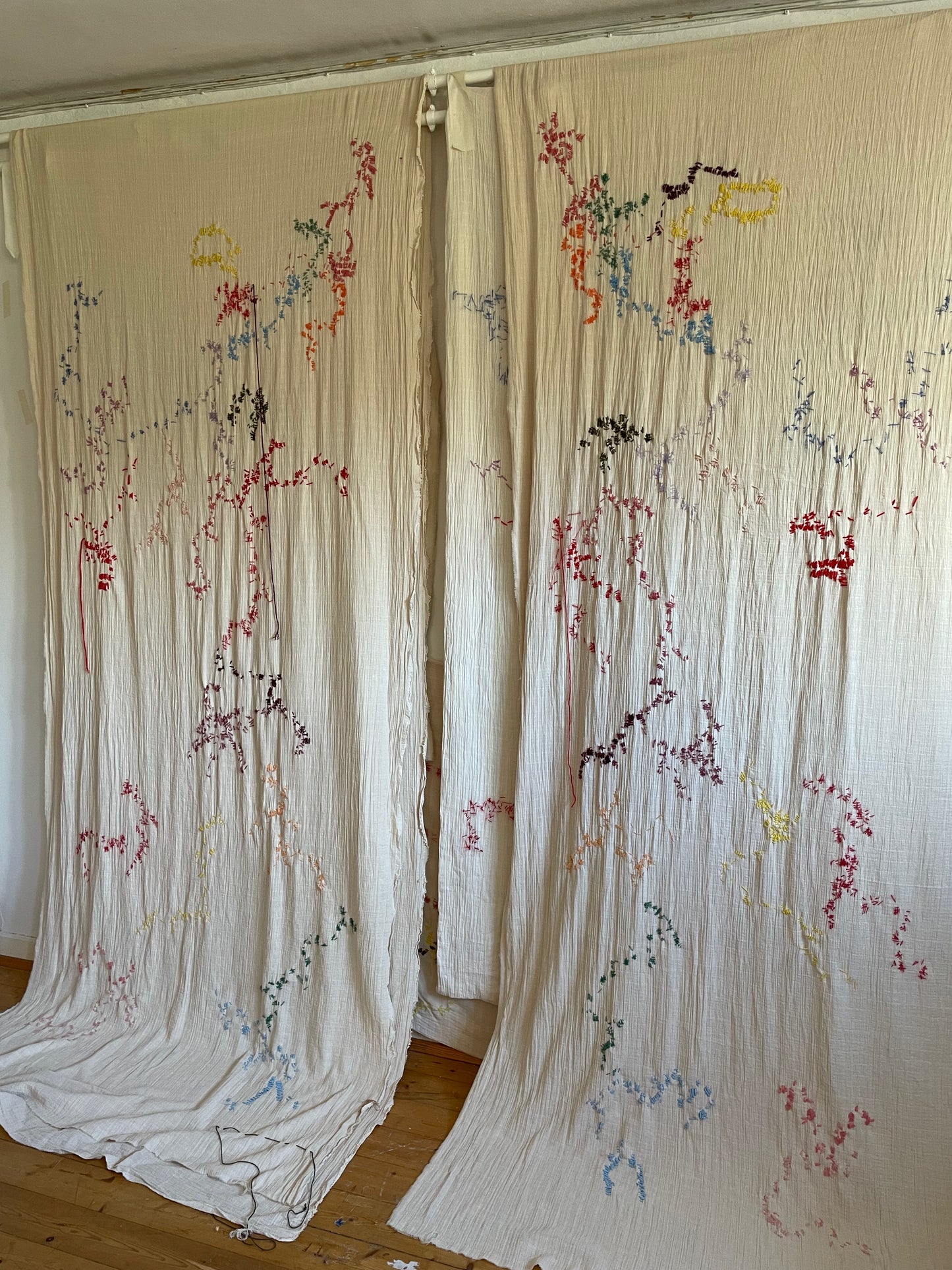 Drapes with Hand Embroidered Artwork